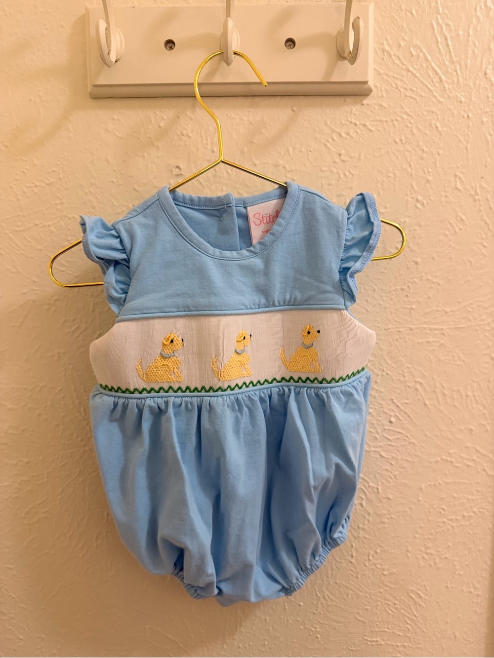 Light Blue Smocked Puppy Bubble Romper